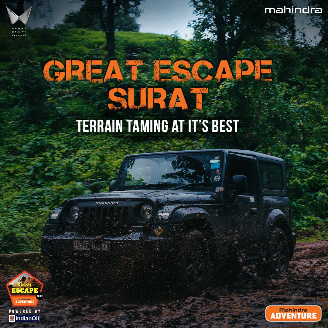 MahindraAdvntr's tweet photo. When the All-New Thar is in its natural habitat, the action is never-ending. That’s exactly what happened at #GreatEscape Surat. Don’t believe us? See it for yourself.
#MahindraAdventure #offroading #monsoon #traildrive #exploretheimpossible https://t.co/tt5m5Uq2Ku