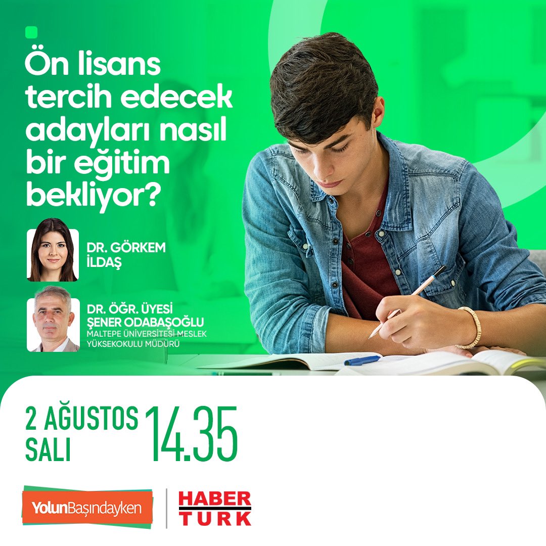 Yolun Başındayken (@ybasindayken) on Twitter photo Ön lisans tercih edecek adayları nasıl bir eğitim bekliyor?
Hangi alanlarda daha fazla mezuna ihtiyaç var?
<a href="/MaltepeEduTr/">Maltepe Üniversitesi</a> Meslek Yüksekokulu Müdürü Dr. Öğr. Üyesi Şener Odabaşoğlu aktarıyor.
Yolun Başındayken 2 Ağustos Salı saat 14:35'te <a href="/HaberturkTV/">Habertürk TV</a> ‘de… Ön lisans tercih edecek adayları nasıl bir eğitim bekliyor?
Hangi alanlarda daha fazla mezuna ihtiyaç var?
<a href="/MaltepeEduTr/">Maltepe Üniversitesi</a> Meslek Yüksekokulu Müdürü Dr. Öğr. Üyesi Şener Odabaşoğlu aktarıyor.
Yolun Başındayken 2 Ağustos Salı saat 14:35'te <a href="/HaberturkTV/">Habertürk TV</a> ‘de…