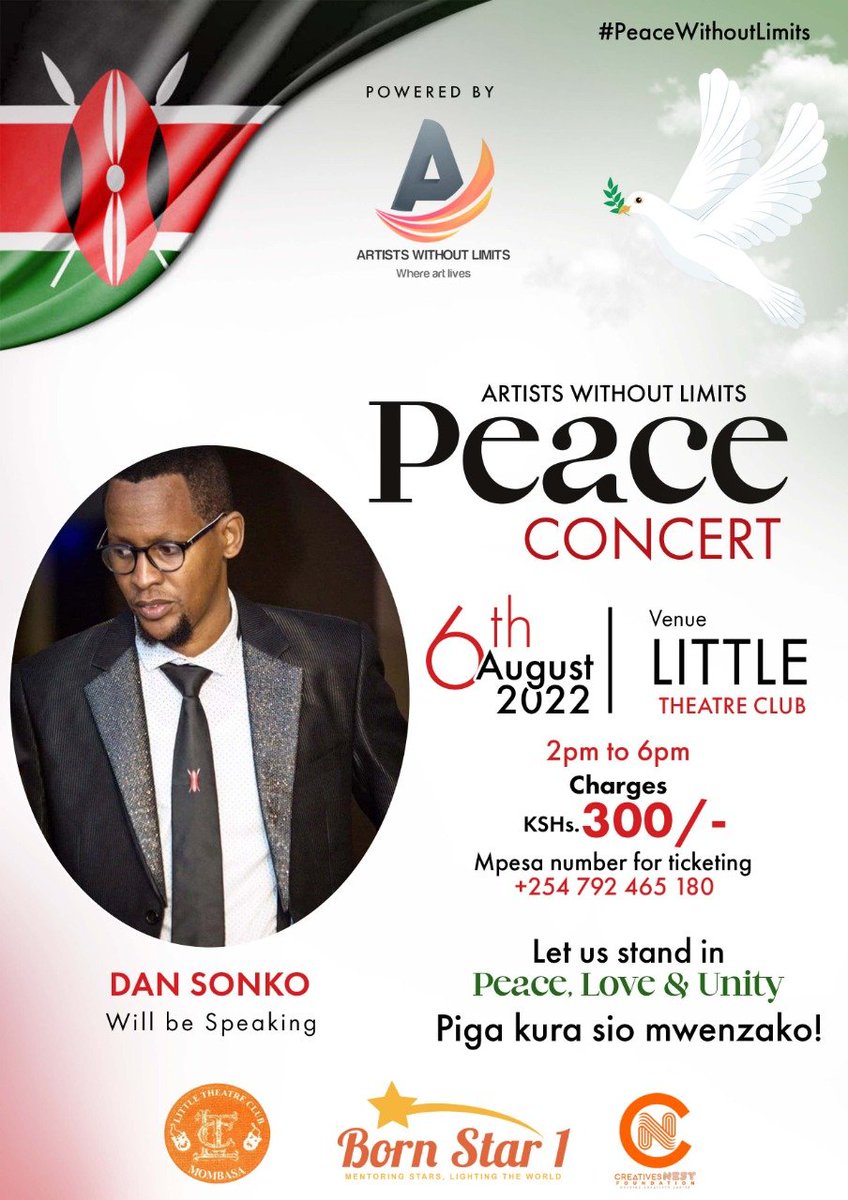 AWL_CBO's tweet photo. Peace Concert at Little Theater Club - Mombasa.

One language of Peace, one tribe of Peace.

#artistswothoutlimits #peacewithoutlimits #pigakurausipigemwenzako https://t.co/4WF4BrUei5