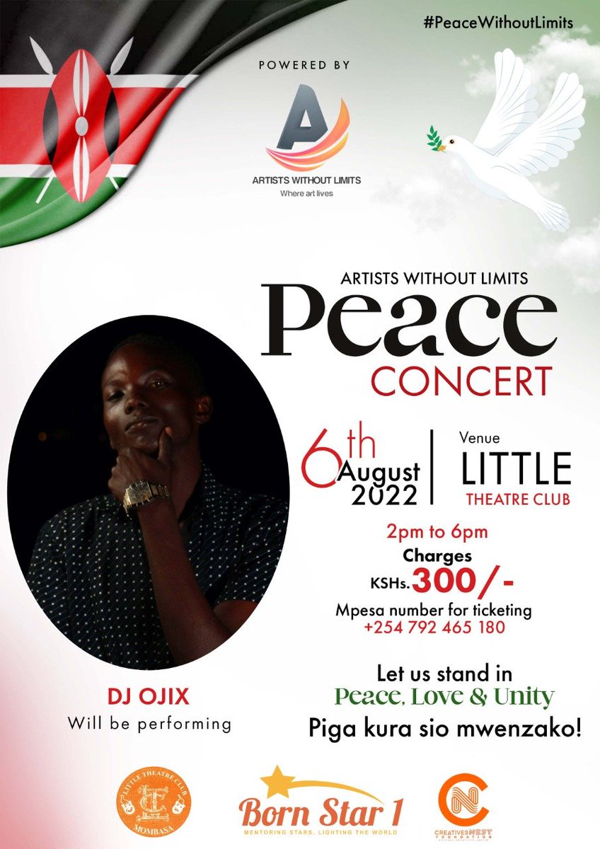 AWL_CBO's tweet photo. Peace Concert at Little Theater Club - Mombasa.

One language of Peace, one tribe of Peace.

#artistswothoutlimits #peacewithoutlimits #pigakurausipigemwenzako https://t.co/4WF4BrUei5