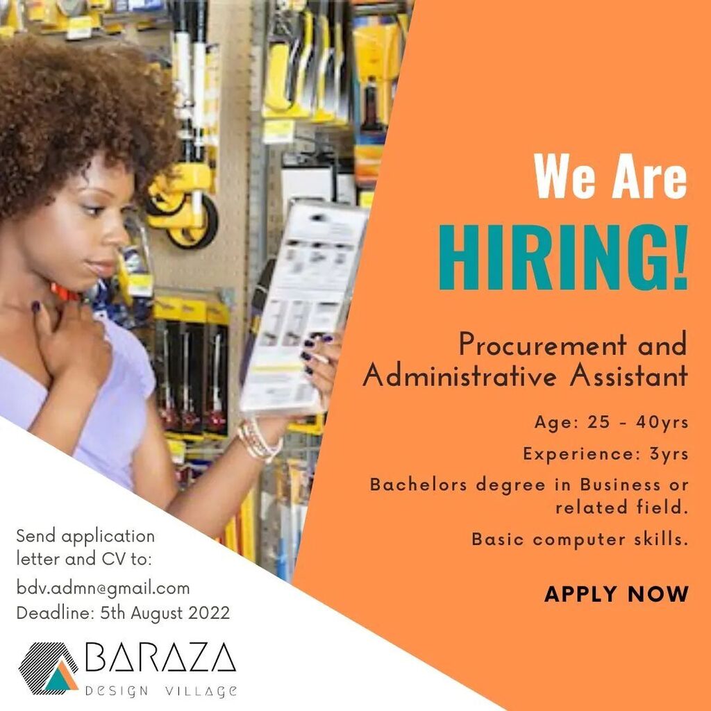 We are Hiring! 
Procurement and Administrative Assistant 
Deadline: 5th Aug 2022 instagr.am/p/Cgv2x_2rMlo/