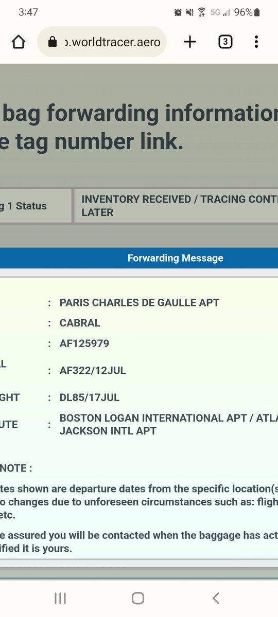 melcab78's tweet photo. @Delta still waiting for help with CDGAF77659. The information Summer gave us was for a suitcase that was already delivered to us. We are looking for suitcase with tag AF125979.  It may be at Logan airport. It went on delta flight DL85 on july. Your DM responses are not helping https://t.co/1cMNZJcwVv