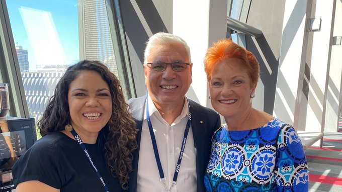 philmupp1's tweet photo. Sometimes a picture paints a thousand words. Jacinta Price and Warren Mundine sharing the limelight with every Indigenous Australians ' spokesperson of choice'
 Pauline Hanson. Please explain! Oh wait , we know where your priorities lie. https://t.co/zXh9TW72zw