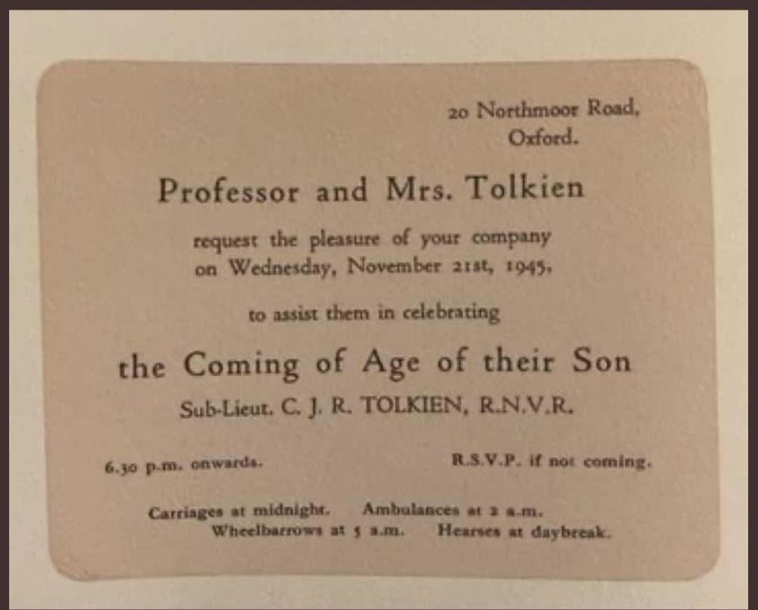 A party invite from J.R.R. Tolkien. Check the text at the bottom.