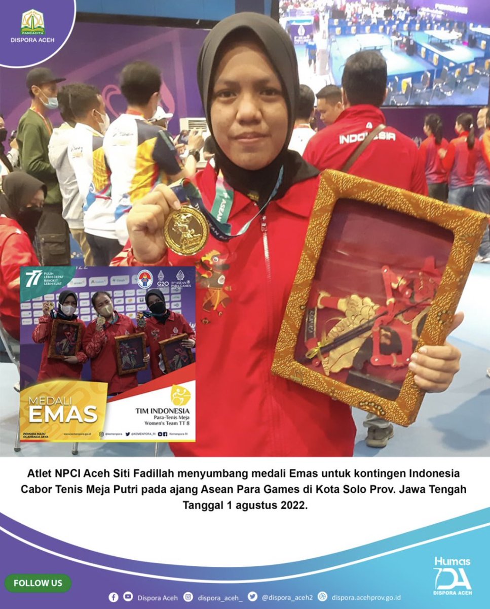 TBNuzullah's tweet photo. Selamat SITI FADILLAH
Atlet NPCI ACEH
Meraih Medali EMAS
ASEAN PARA GAMES 2022
#AcehTeuga
#AcehJuara https://t.co/IynQGxPEyR