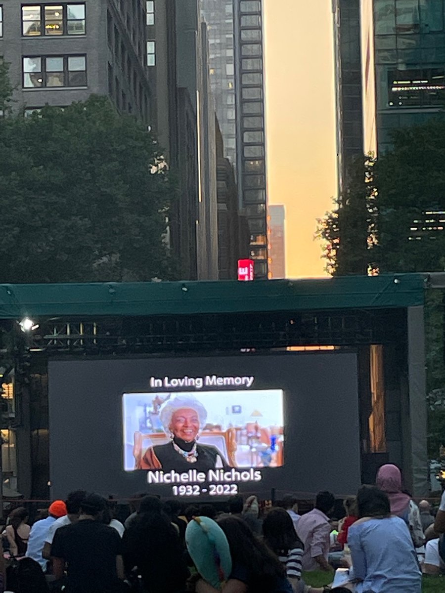 Movie night at Bryant Park, NYC, August 1, a moment of silence for Nichelle Nichols before showing "Star Trek: First Contact" <a href="/StarTrek/">Star Trek</a>