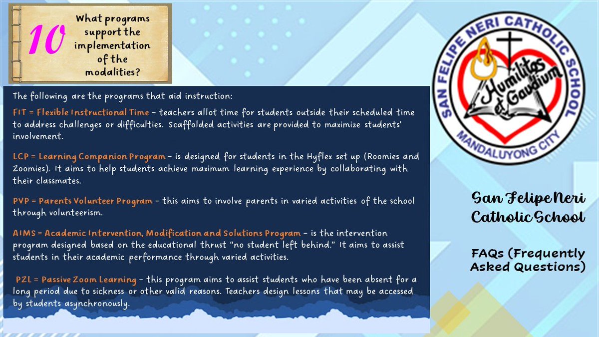 OfficialSFNCS's tweet photo. FREQUENTLY ASKED QUESTIONS (FAQS)
A pleasant day, Nerians!
Since we are just days away from the opening of the school year, here are the ANSWERS TO FREQUENTLY ASKED QUESTIONS regarding the implementation of the limited in-person classes.
Enrollment is still ongoing! https://t.co/ncMSwnVHKB