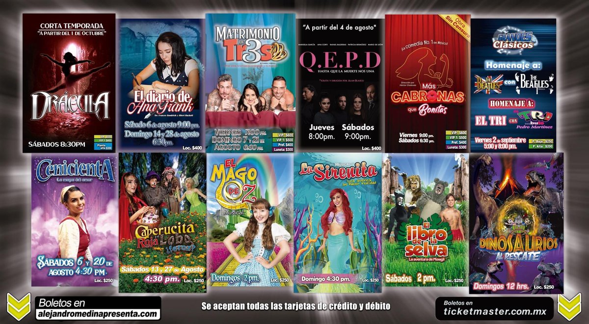 Si usted vive intensamente la pasión del teatro, 𝐀𝐥𝐞𝐣𝐚𝐧𝐝𝐫𝐨 𝐌𝐞𝐝𝐢𝐧𝐚 𝐏𝐫𝐞𝐬𝐞𝐧𝐭𝐚 y 𝐓𝐞𝐚𝐭𝐫𝐨 𝐓𝐞𝐩𝐞𝐲𝐚𝐜 son una oportunidad electrizante que no querrá dejar pasar. 

Tenemos espectáculos para todos los gustos y todas las edades.

alejandromedinapresenta.com