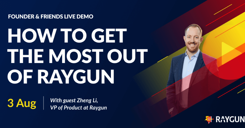 raygunio's tweet photo. Want to see Raygun in action? 
Join Co-Founder and CEO, @traskjd, as he sits down with VP of Product, @ZhengRaygun, to talk about the simple, lesser-known ways to set Raygun up for success. Register now ⚡