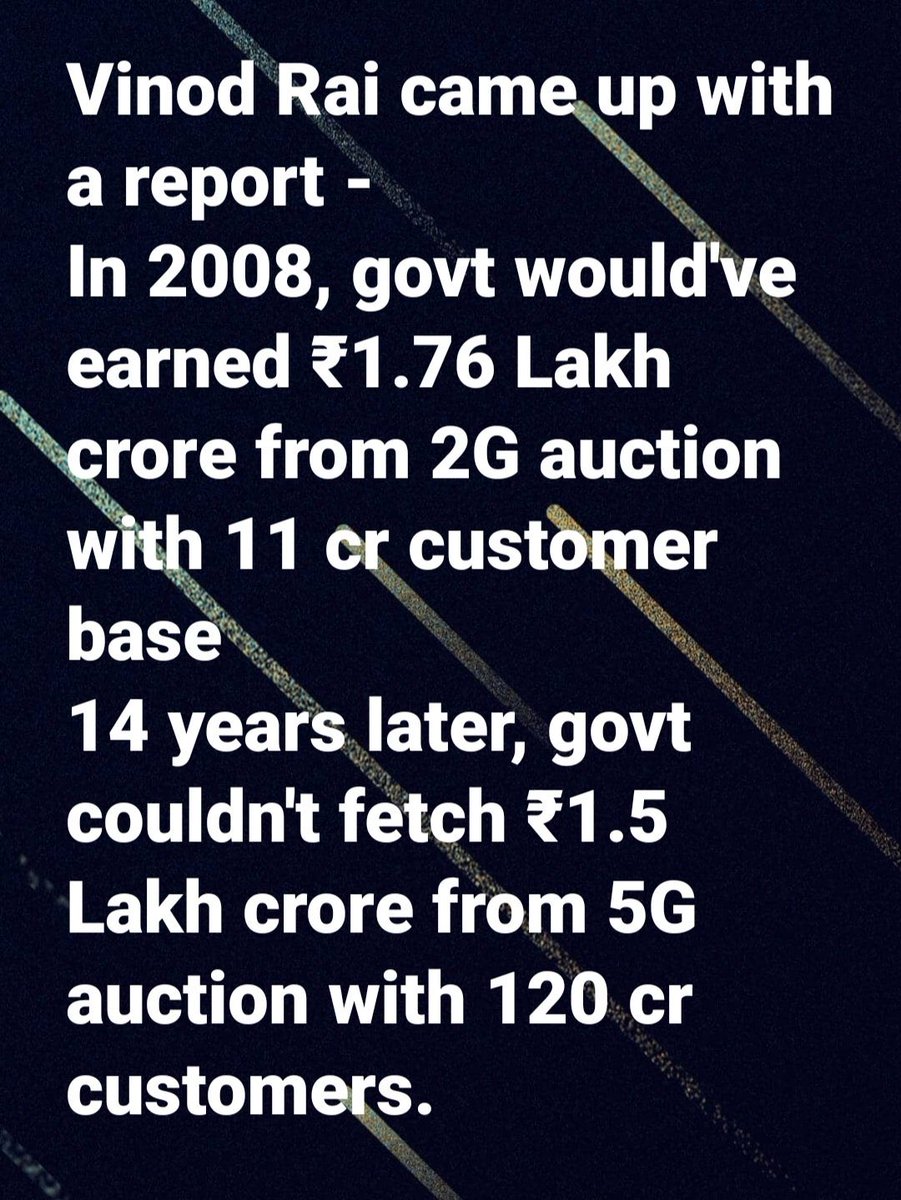 #5G_Scam_BJP explained👇🏻👇🏻👇🏻
-Expectation was ₹5.3lakh cr 
-Actual bid was only ₹1.5lakh cr
-Loss to govt is ₹2.8lakh cr
-Vinod rai method loss would be ₹420lakh cr 
i.e ₹420000000000000