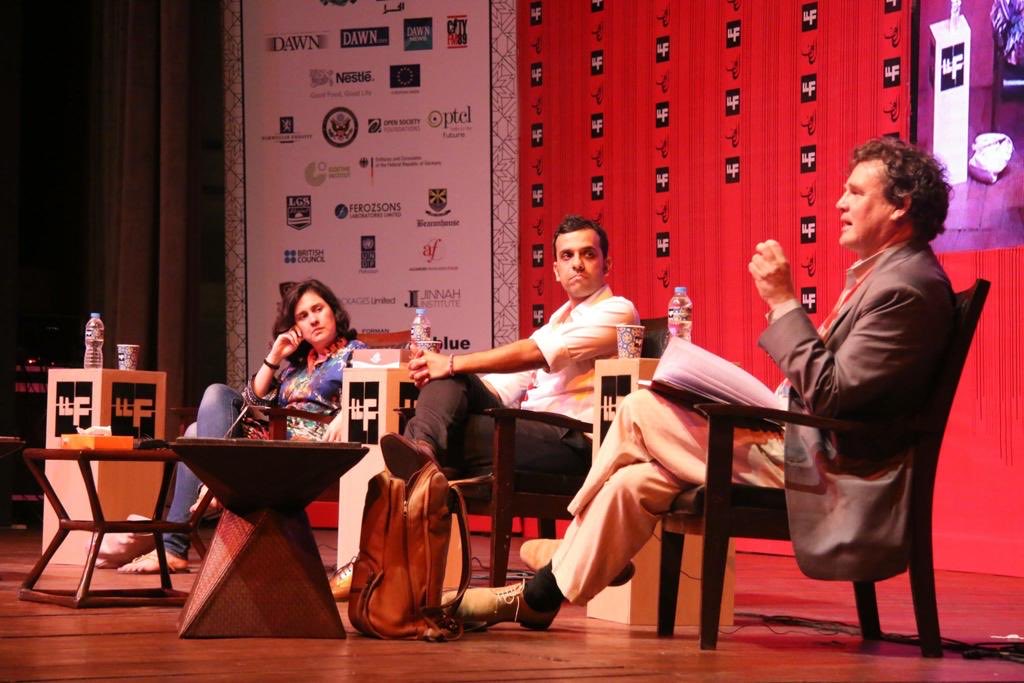 lhrlitfest's tweet photo. A memorable #LLF2015 session on Pakistani cricket with @OborneTweets @kamilashamsie & @OsmanSamiuddin #lahore #literary #festival 🏏 https://t.co/WeJDK6r9uy