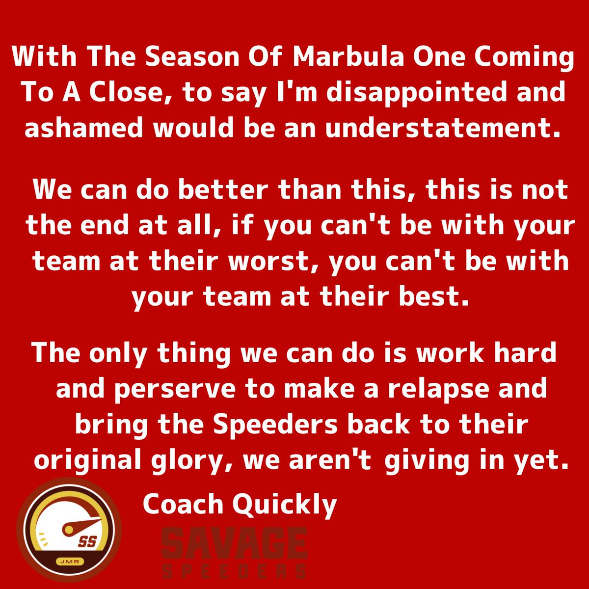 Coach Quickly of the Savage Speeders tweet media