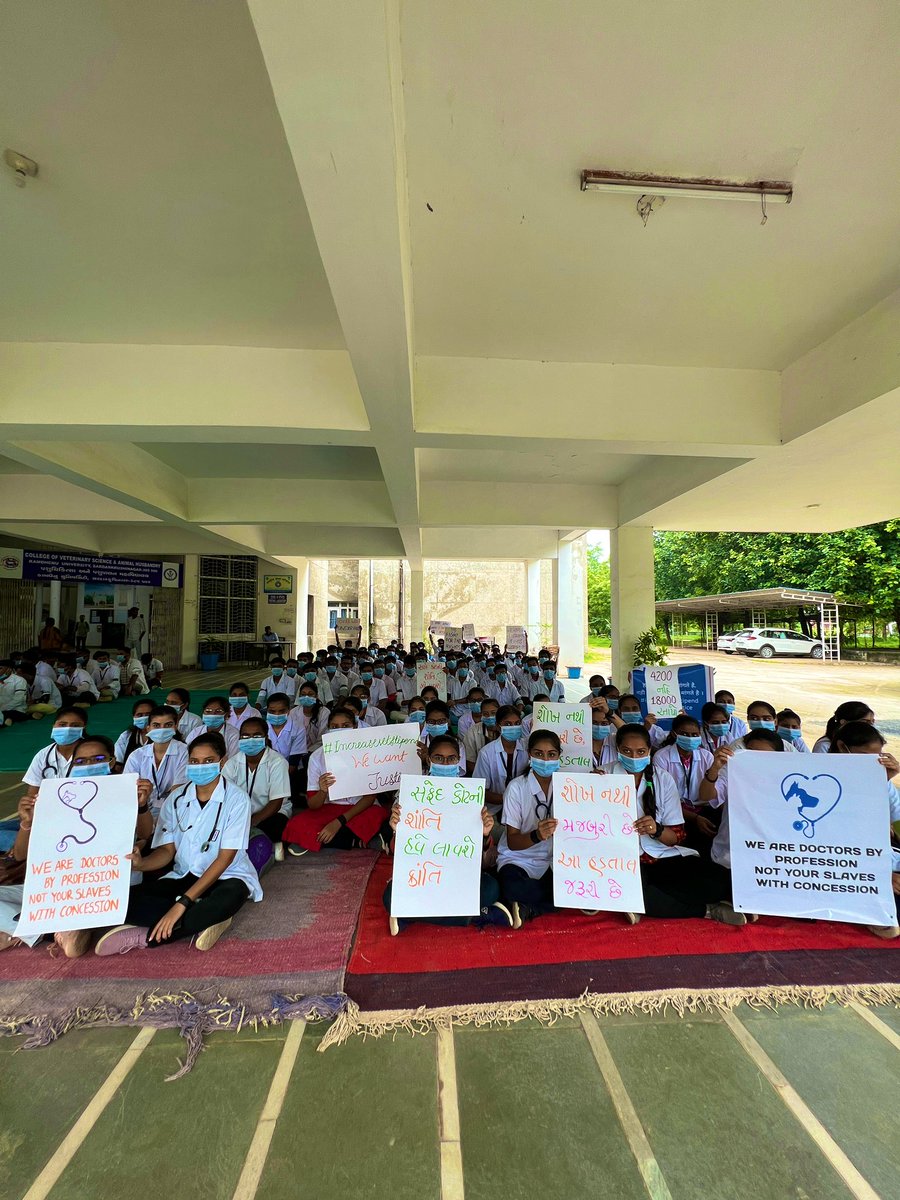 Today Dantiwada Veterinary College all year students on strike against 4200 internship stipend.We demand 18500₹
#Guj_veterinary_students_on_strike 
#Increase_Guj_Vet_Stipend 
#Standforvets
<a href="/Dr_jAA8/">Veterinary Doctors Union</a> 
<a href="/KanuDesai180/">Kanu Desai</a> 
<a href="/CMOGuj/">CMO Gujarat</a> 
<a href="/CRPaatil/">C R Paatil</a>  <a href="/RaghavjiPatel/">Raghavji Patel</a> <a href="/Divya_Bhaskar/">Divya Bhaskar</a> 
<a href="/sandeshnews/">Sandesh</a>