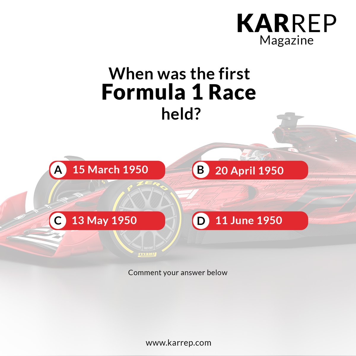 Karrep2021's tweet photo. Comment your answer below.
#trivia #f1 #formula1 #firstf1 #1stf1 #formula1race #automotive #karrep #karrepmagazine #magazine #internationalmagazine
Visit our website π https://t.co/KVZKe9OtIE https://t.co/dpOALPWMWC