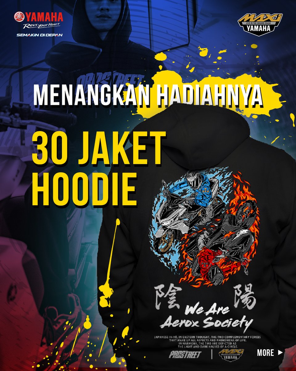 yamahaindonesia's tweet photo. Mau dapetin hoodie eksklusif hasil kolaborasi We Are Aerox Society dan Prostreet Indonesia? Yuk cek posternya di bawah! https://t.co/L6NqvzeQGk