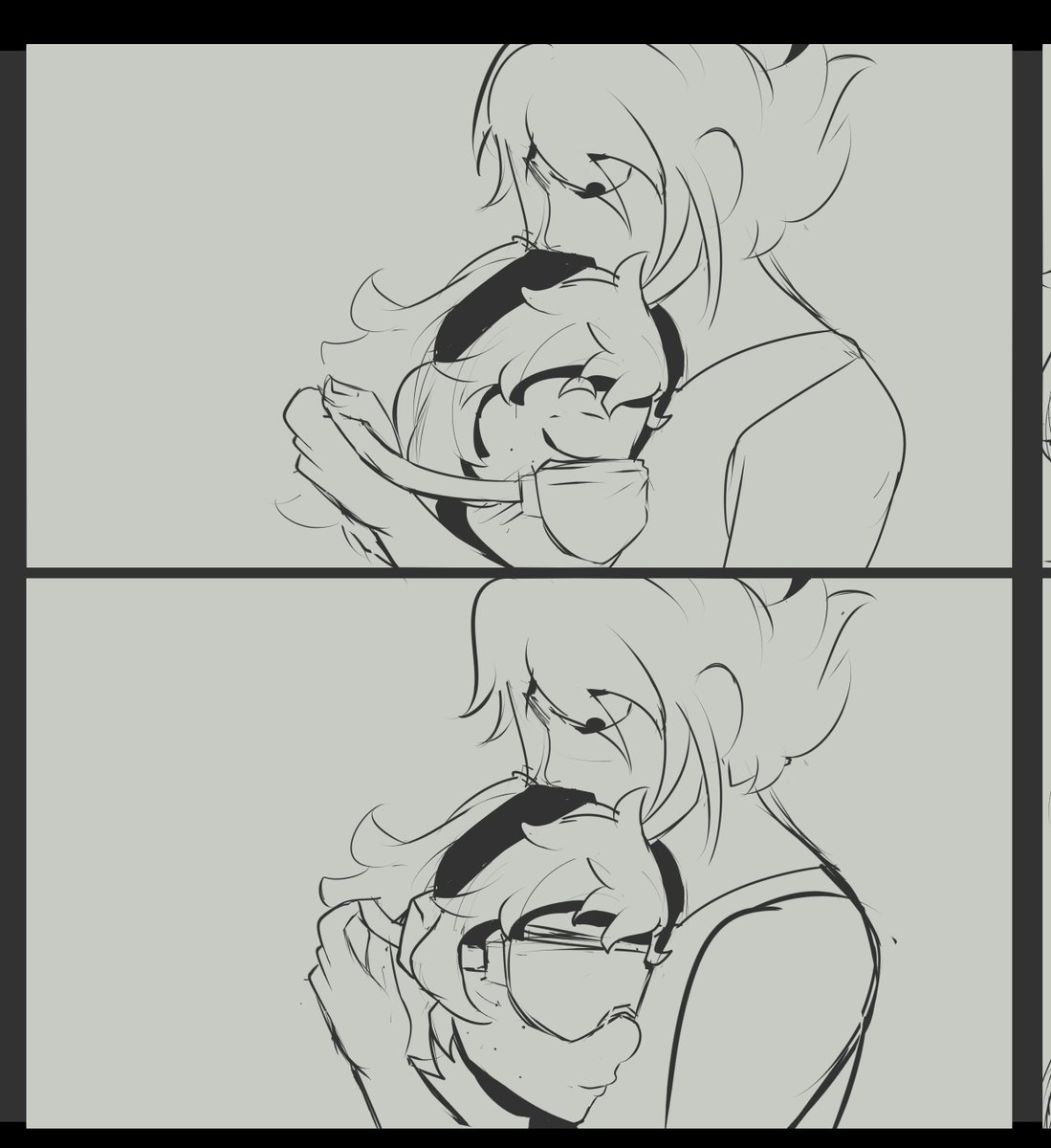 Scribledeggs's tweet photo. CW: The content being addressed contains consensual choking between two consenting adults.

Peridots Night. part 5
Peridot is scared of storms so Lapis comforts her.
#lapidot #humanau #lapisXperidot https://t.co/iIDDF6og0H