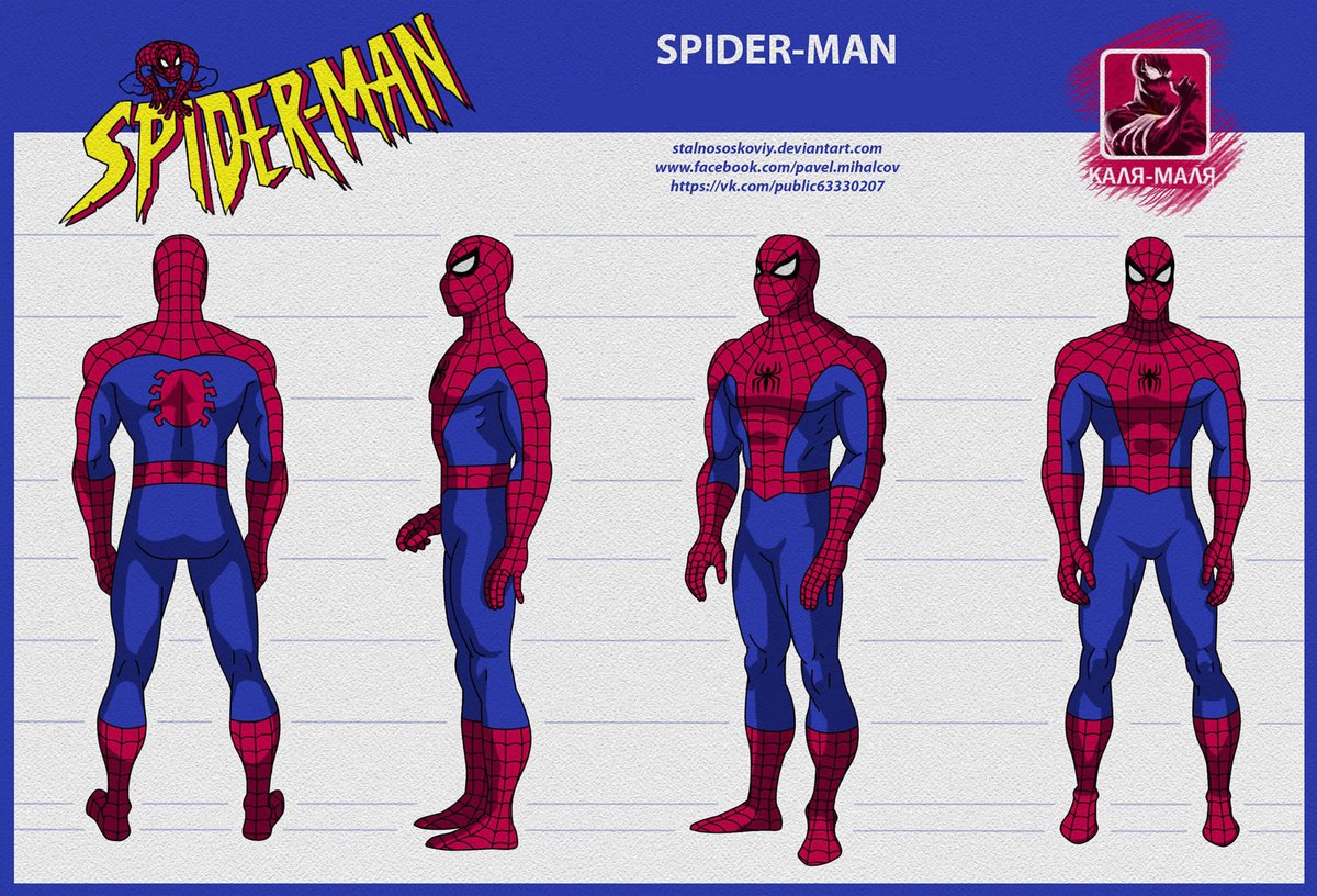 johnsemper's tweet photo. HAPPY SPIDER-MAN DAY! I am honored to have creatively contributed to his mythos. Here is his model sheet from my SPIDER-MAN animated series, with colors by artist Pavel Mihalcov. https://t.co/7mxMGTlahS
