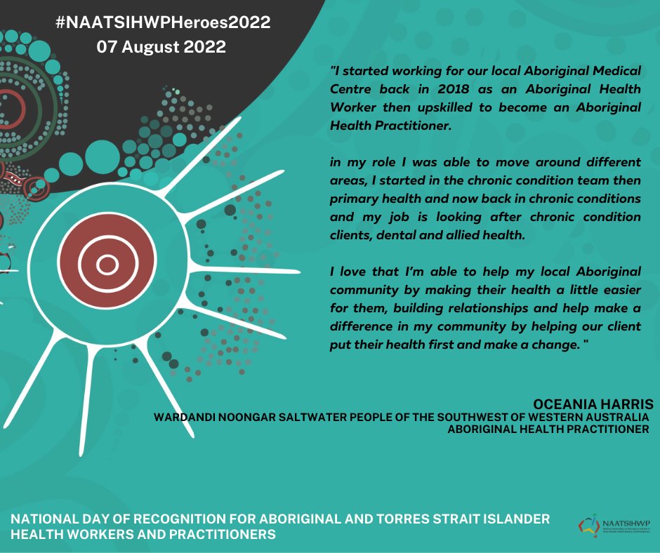 Featuring our #NAATSIHWPHeroes2022 in celebration of the National Day of Recognition for Aboriginal and Torres Strait Islander Health Workers and Health Practitioners, 7 August 2022