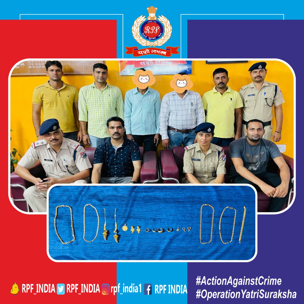 RPF_INDIA's tweet photo. Team #RPF New Delhi in coordination with Local Police worked out a case of Theft of passenger luggage in Kashi Vishwanath Exp by acting on technical inputs and arrested 2 hardened criminals with recovery of stolen property worth Rs. 8 lakhs.
#OperationYatriSuraksha
@RailMinIndia https://t.co/zTZ2DuKTSD