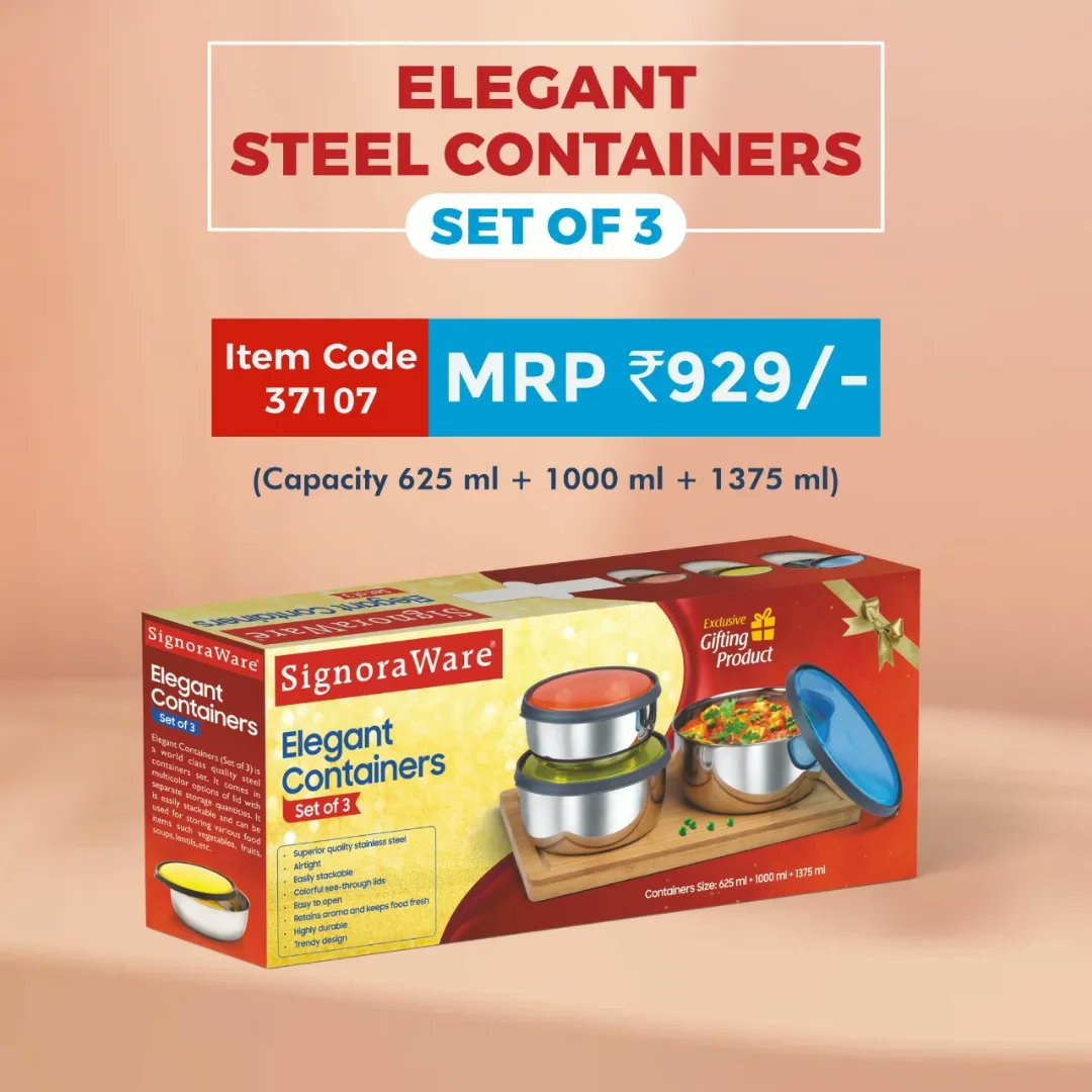 SignoraWare's tweet photo. Gifts filled with Happiness and Love

#signoraware #elegantsteelcontainers #classicmicrosteelcontainers #steelcontainers #roundcontainers #microwavesafe #plasticlid #airtight #smallstorage #kitchen #storage #giftingmadeeasy https://t.co/3yzgHObYgZ