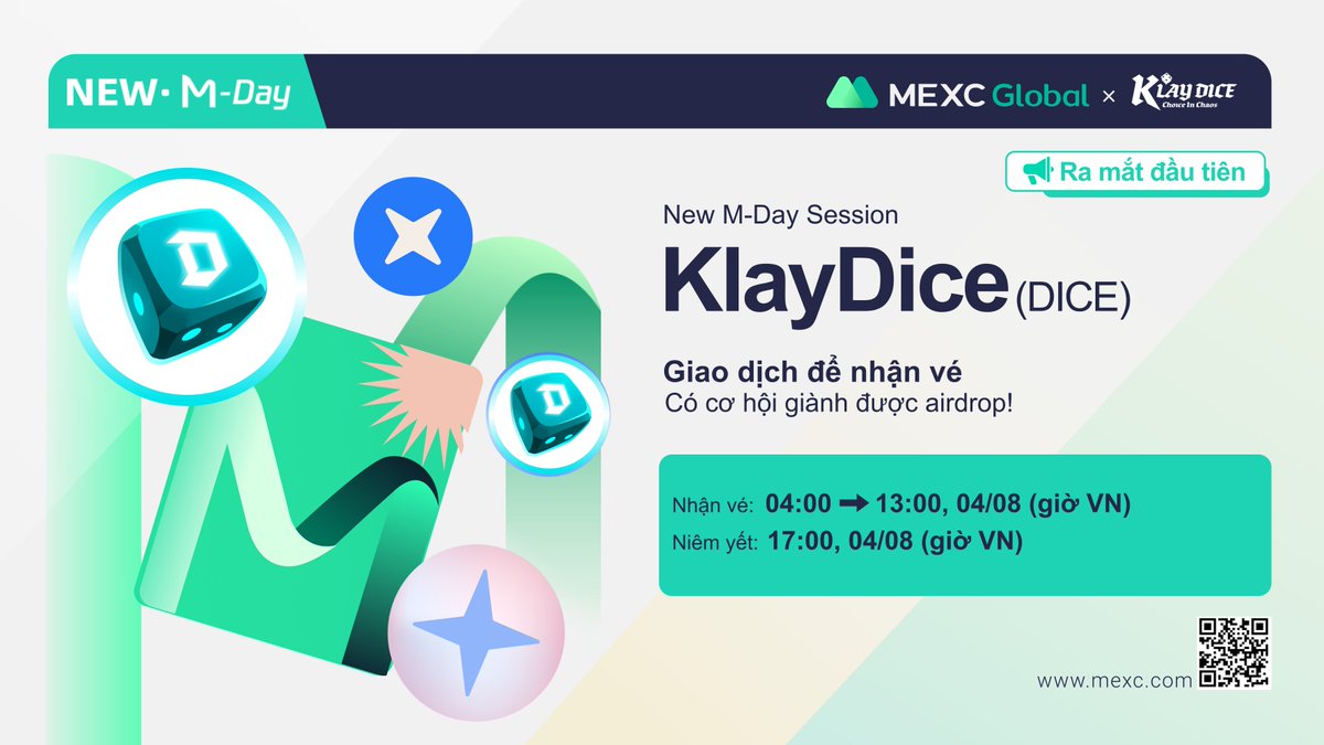 🚀#MEXC New M-Day - KlayDice (DICE)
⏰Nhận vé: 04:00 - 13:00, ngày 04/08 (VN)
🎁 Giải thưởng 1,000,000 DICE
🇻🇳Độc quyền MEXC Việt Nam
💰Nhận 300 $MX
🔗Đăng ký: forms.gle/q9YLjE2ejMReYG…
👉Chi tiết: 
support.mexc.com/hc/vi/articles…
✨Đăng ký: promote.mexc.com/a/vi
#MEXCVietnam #MX