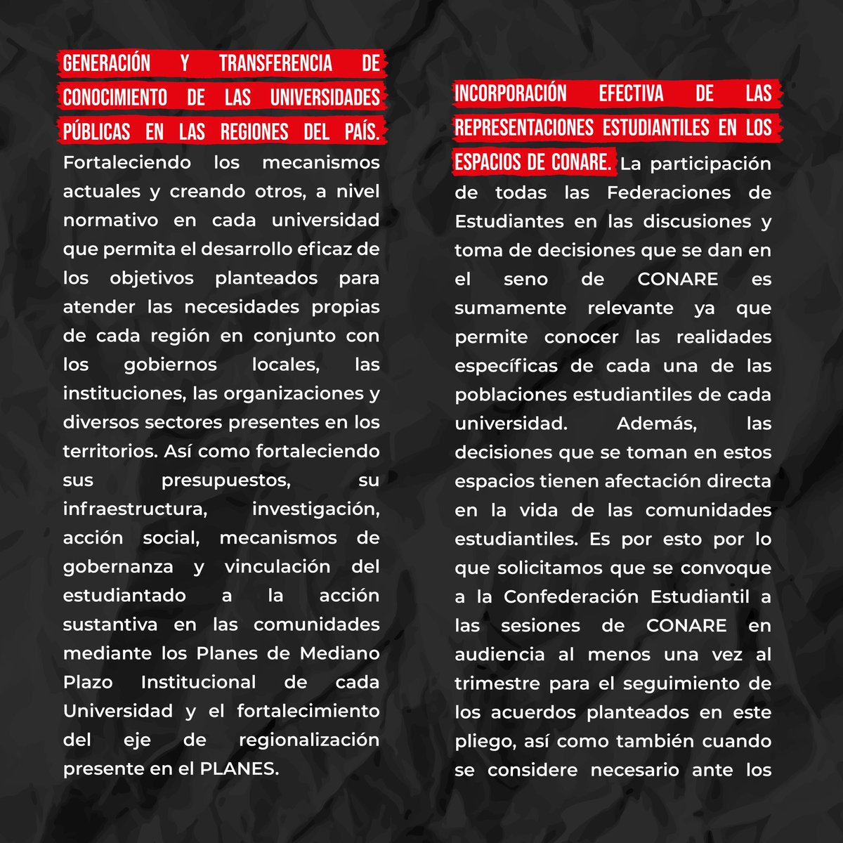 FEUNA_CR's tweet photo. 🚨 ¡Información importante! 🚨
Te compartimos el acuerdo entre Las Federaciones y Las Rectorías de las U Públicas sobre temas de trascendencia de las instituciones, entre ellas el ajuste necesario a las becas, evaluación docente y regionalización.
#FEUNA https://t.co/iXZU0ejZz3