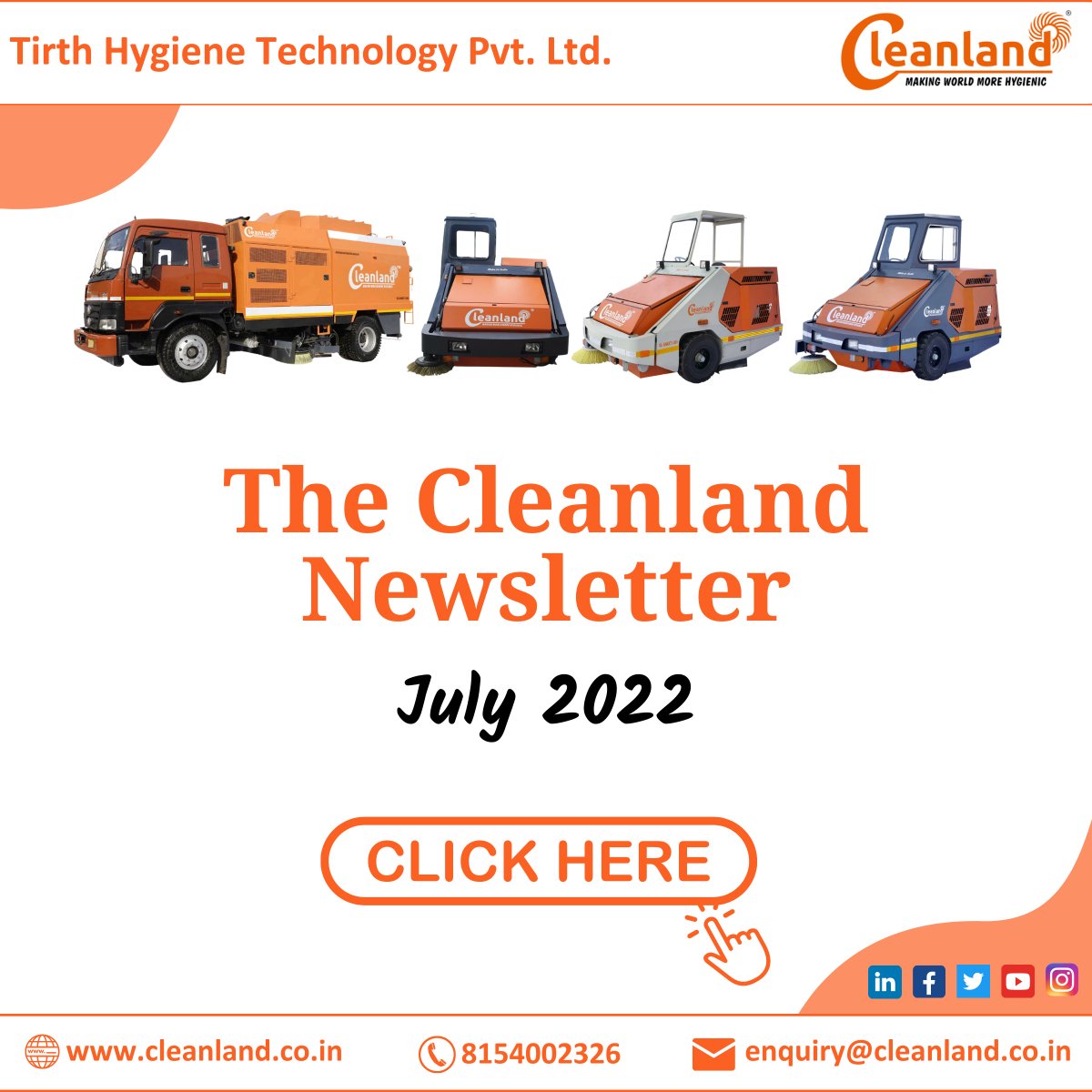 cleanlandindia's tweet photo. Read the Cleanland Newsletter July 2022 Edition- https://t.co/Yjc47pjO40
#Cleanland – Making World More Hygienic
To know more visit us @ 🌍 https://t.co/T1AW6cntan
#CleanlandNewsletter #Newsletter #JulyNewsletter #July2022 #industrialsweepingmachine #sweepingmachine https://t.co/TckOmv7KCq