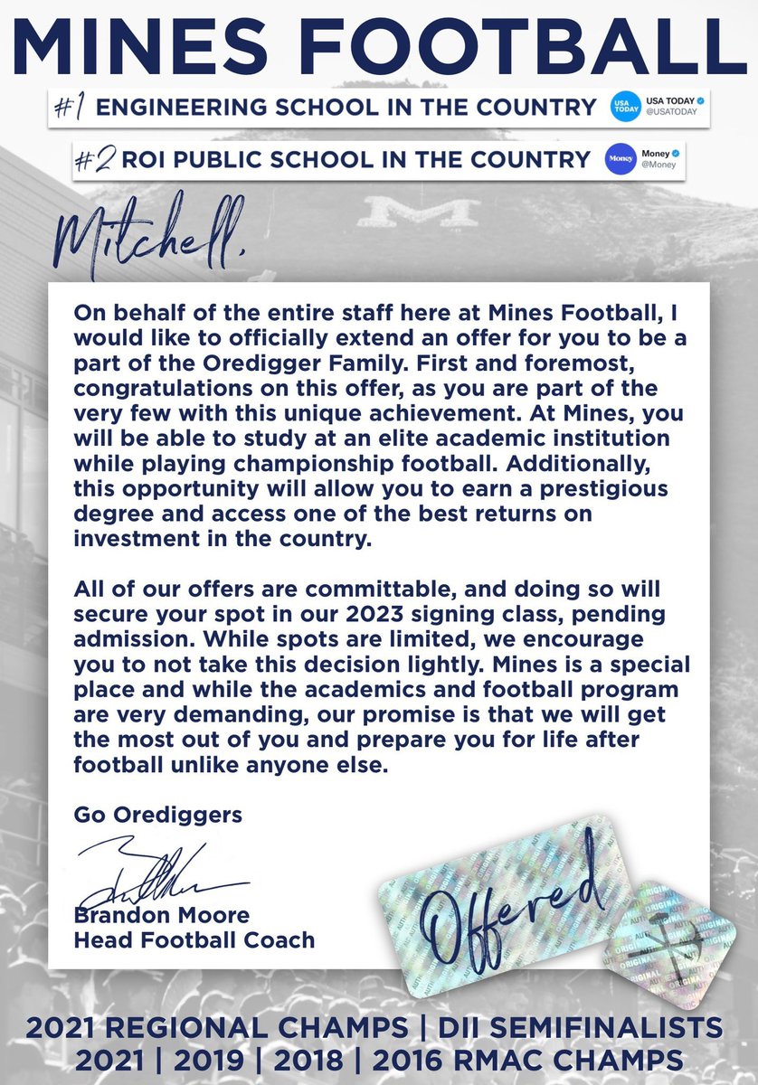 Starting to feel real, Go Orediggers!! <a href="/MinesFootball/">Mines Football</a> <a href="/CoachDiedrick/">Ryan Diedrick</a> <a href="/madbacker56/">Coach Brandon Moore</a> @CGrinsteadCSM