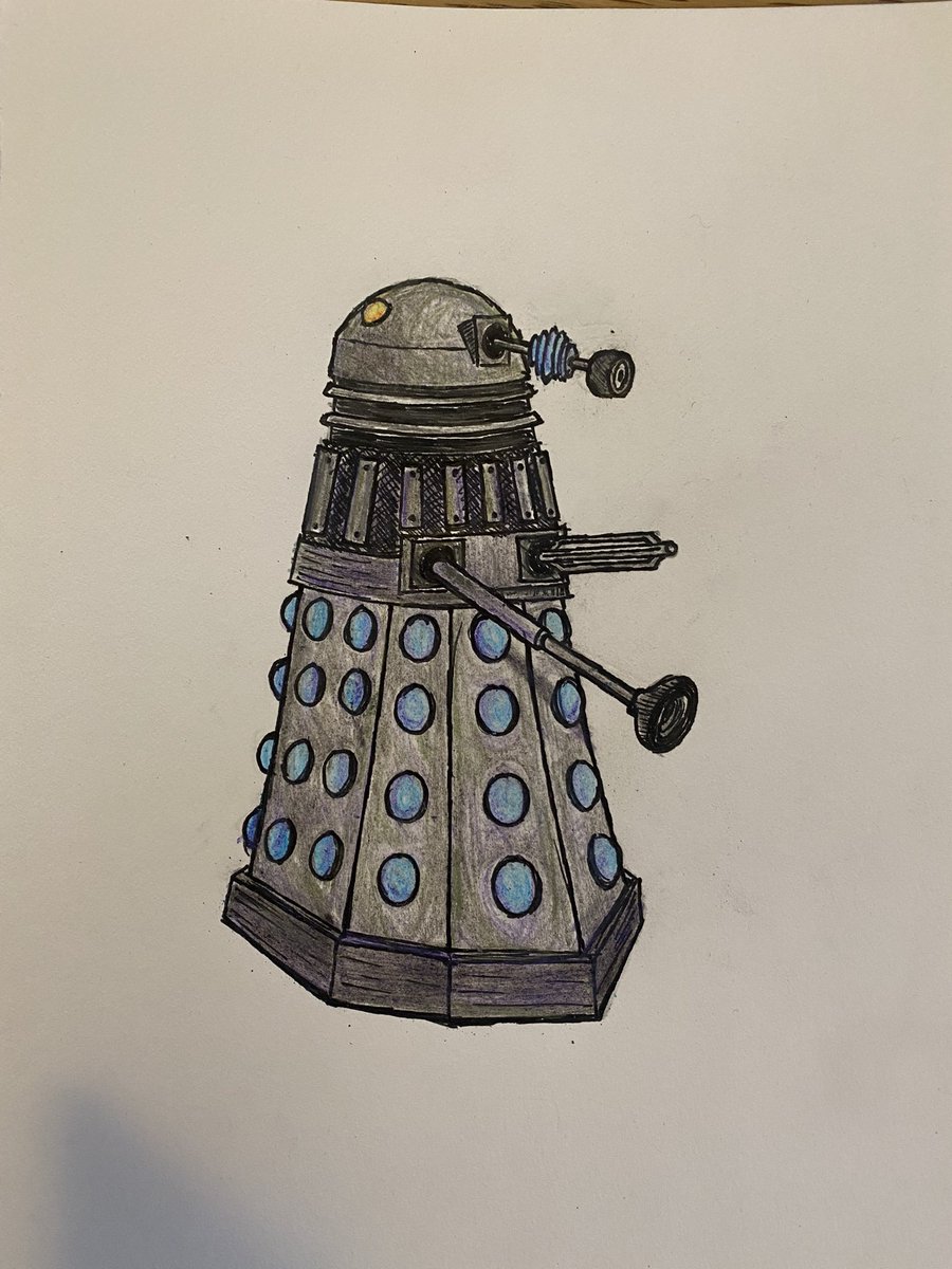 NewToWhoPodcast's tweet image. A wonky dalek I gone and drawed. With pics. Much love, sweet dorks! Col💙