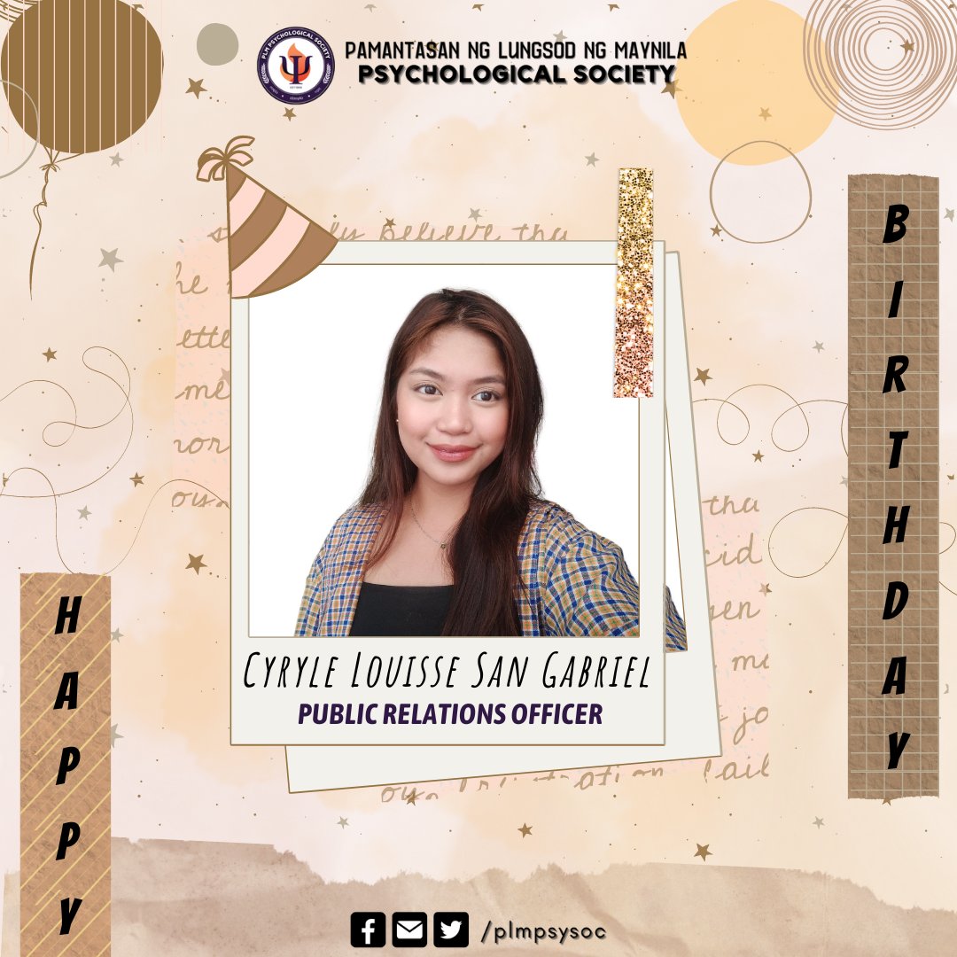 PLMPsySoc's tweet photo. Greeting our Public Relations Officer, Cyryle Louisse San Gabriel, the most blissful birthday!

We, your PsySoc family, wish you nothing but an undefeatable joy on your special day–your day! With bated breath, we can't wait to see you grow into a better person and leader! https://t.co/PDBorODMhN