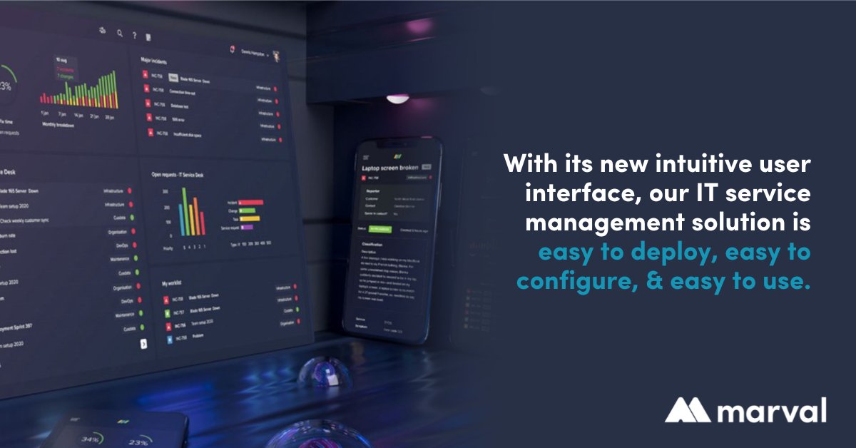 MarvalSoftware's tweet photo. With its new intuitive user interface and mobile first approach, our IT service management solution is easy to deploy, easy to configure and easy to use. 

#ITSM #mobilefirst #servicemanagement https://t.co/TOeBF7kWq8