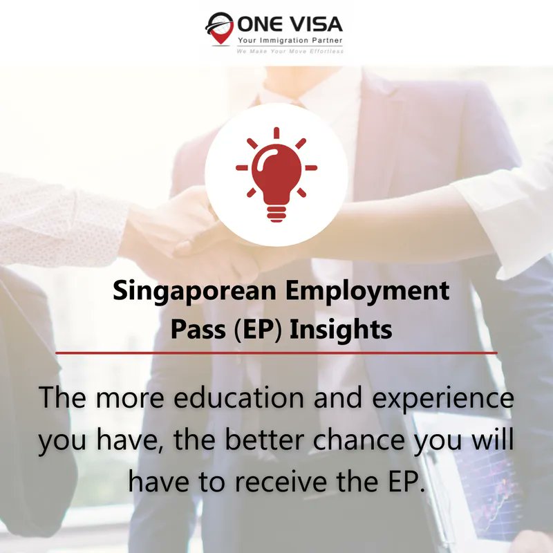 one_visa's tweet photo. 💡 This does not mean that those with less experience cannot apply, as there are three levels of foreign workers. In general, though, experience and skills tend to be more important than education; Check out our latest EP guide https://t.co/D9xBgdSks7 🧐 #OneVisa #Singapore https://t.co/qKegKbNkU4