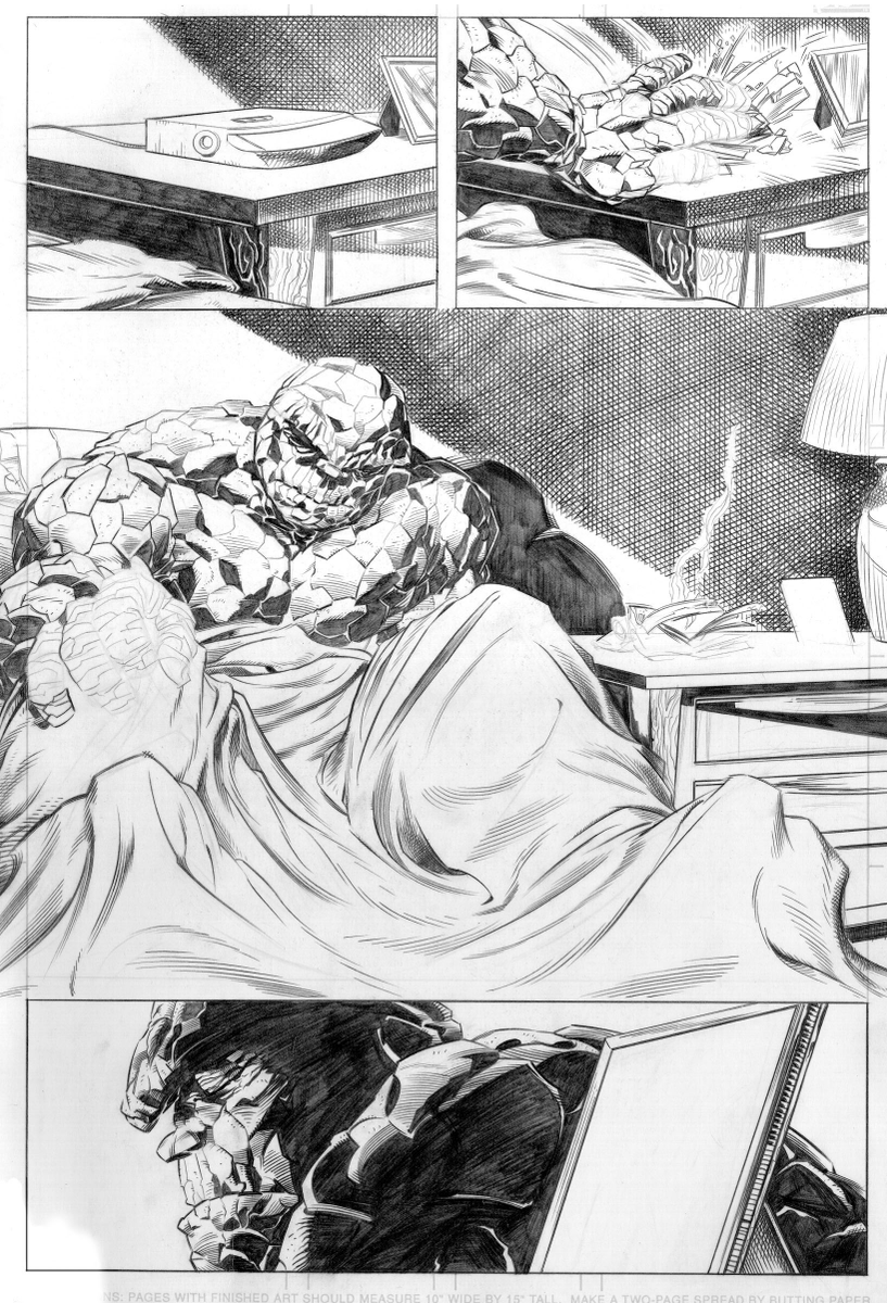 BrotherKMack's tweet photo. So, a recent job application had me combing through old work and I found this penciled page I did of Ben Grimm for a potential submission. It was never finished because I got hired at Cartoon Network in Atlanta...a fact which lets all who know me know just HOW OLD it is! https://t.co/qbgeeCbZXr