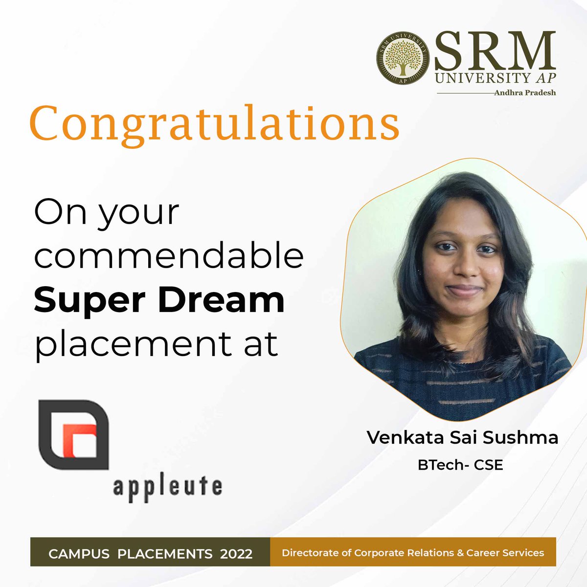 SRMUAP's tweet photo. Developing the blueprint of an app that will cater to a wide array of people takes some courage, skill, and creativity. Venkata Sai Sushma gave life to her app ideas by grabbing a #placement offer at #Appleute, a rising app development agency!
#PlacementsAtSRMAP #SRMAP #SRMUAP https://t.co/vGKNMRP1Tv
