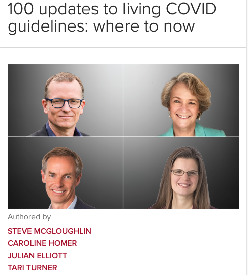 evidence_aus's tweet photo. NEW in @theMJA InSight+
Taskforce leaders @ICUKombi, @CarolineHomer, @jhjelliott and @Tari_Turner reflect on the lessons learnt after more than two years of the Taskforce and the potential for Living Guidelines in other areas of clinical uncertainty. 

https://t.co/Z99p9ubD5B https://t.co/49KeFHoFKD