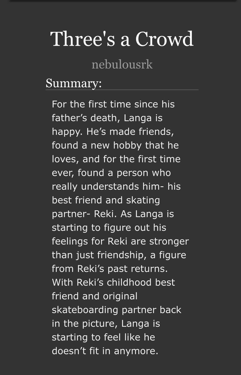 3s a Crowd by nebulousrk - SK8 the Infinity (Anime) archiveofourown.org/works/29905629 via @ao3org read chapter 10. Feel free to share #renga #SK8THEINFINITY #reki #langa New chapter! Please read and enjoy