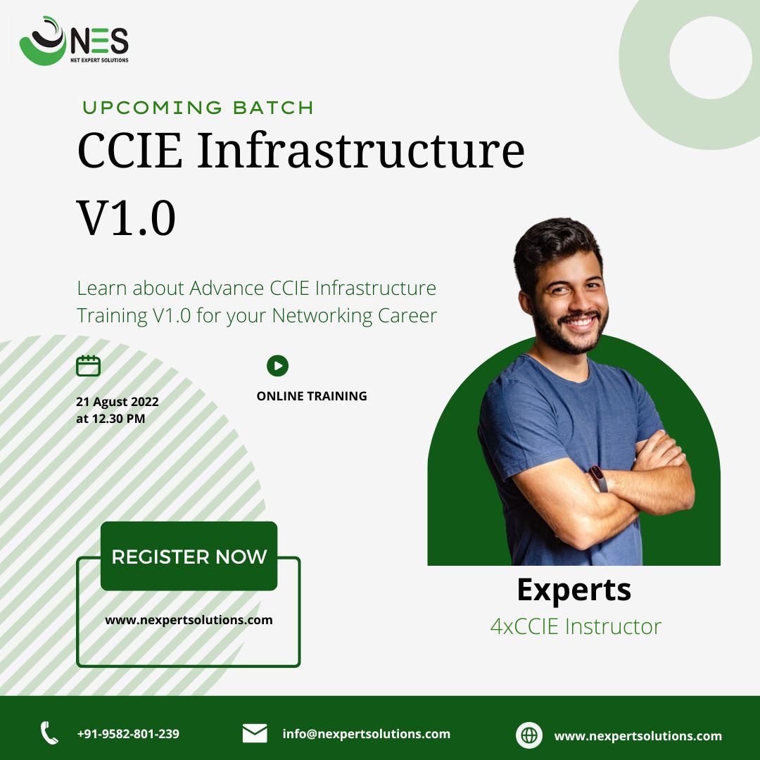 NESnetworking's tweet photo. Upcoming Batch CCIE Infrastructure V1.0...
ENROLL NOW!!
.
To know more:
Contact us : +91-9582-801-239
Email: info@nexpertsolutions.com
.
.
.
.
#cisco  #ccna #ccnp #networking #bestinstituteinnoida #AWS #awscloud #awscertification #Azure #GoogleCloud #bestnetworkinginstitute https://t.co/Fh5EOJsKGu