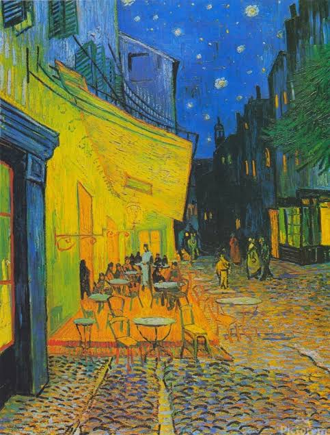 Kafe Terasta Gece Tablosu Yıldızları resmetmeyi amaçlamıştır. Van Gogh bu resmi yapmaya, bu cafeyi gece gördüğünde karar vermiş. Renklerinden çok etkilendiği için, resmi gözünün gördüğü şekilde, az ışık altında gece yapmaya karar vermiş.