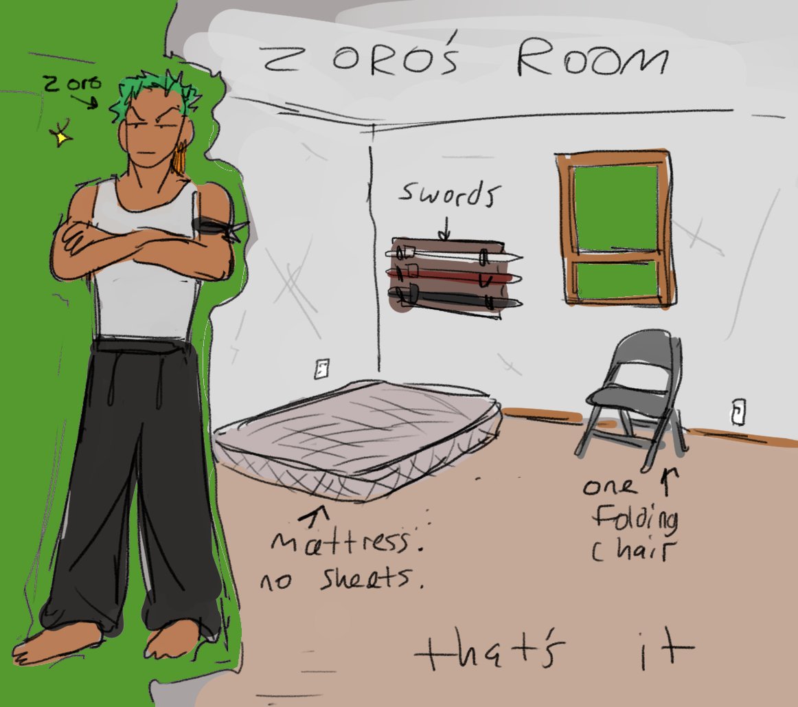 pierogiy's tweet photo. modern au zoro's male living space https://t.co/jL180MRdTc