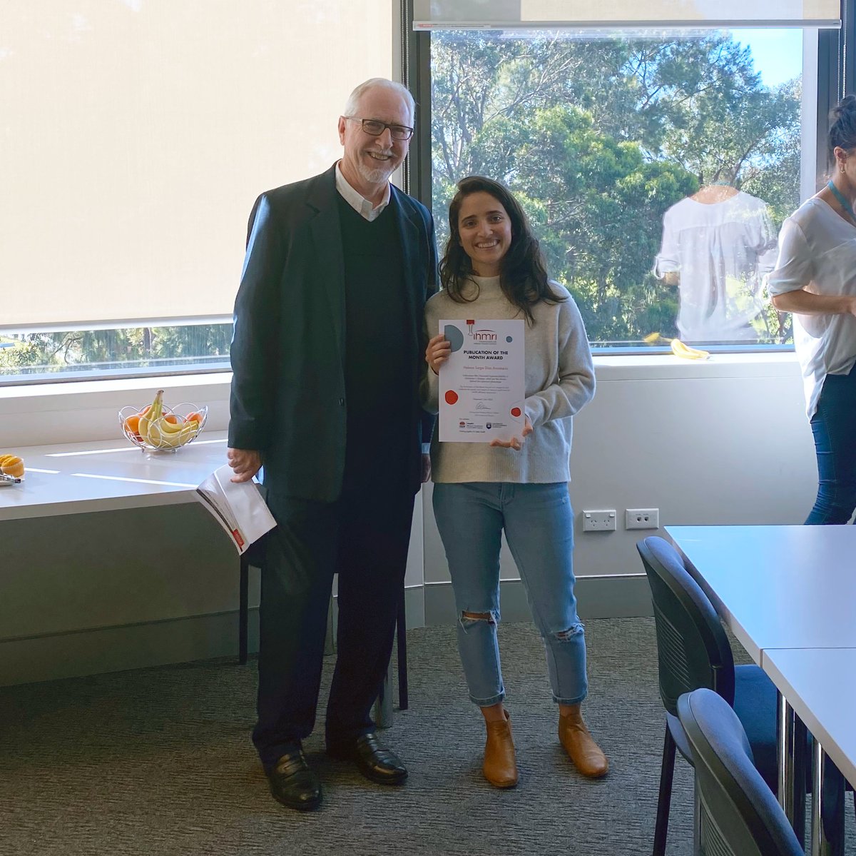 PhD Student Helena Anastacio accepting the IHMRI Publication of Month award today. Congratulations Helena! <a href="/uowresearch/">UOW Research</a> 

Read publication: go.nature.com/3oNJViF