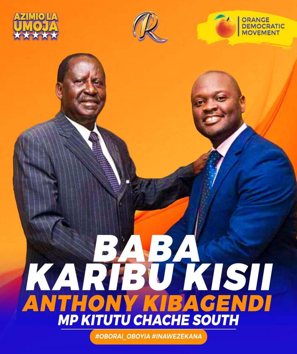 Anthony Kibagendi together with #TeamKibagendi welcome H.E former Prime Minister Raila Odinga  to Kisii County for his scheduled visit tomorrow Tuesday, 2nd August 2022. <a href="/KibagendiToni/">Anthony Kibagendi</a> <a href="/TheODMparty/">The ODM Party</a> <a href="/RailaOdinga/">The Raila Odinga Amolo Foundation</a> <a href="/RobertAlai/">Robert ALAI, HSC</a>

#AzimioLaUmoja
#KitutuChacheSouth
#Inawezekana