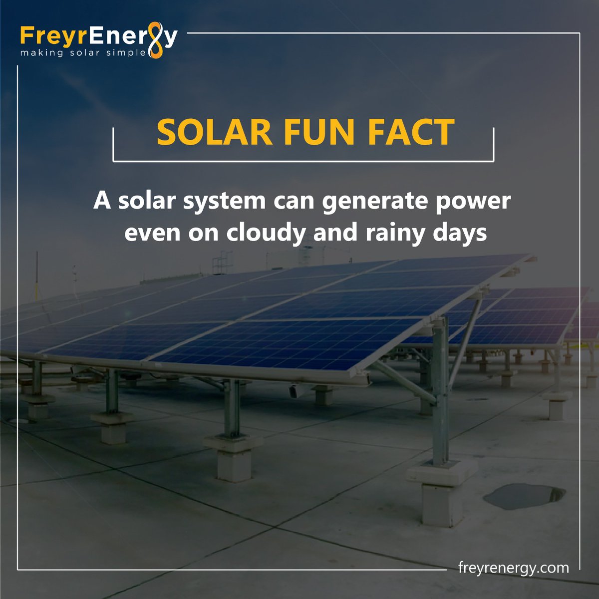 FreyrEnergy's tweet photo. Even though solar system operates at maximum efficiency during sunny days, your solar system still generates power on cloudy days.

https://t.co/xFLTVm42QN

#FreyrEnergy #SolarPanel #SolarEnergy #SolarPanelInstallation #SunPro #RenewableEnergy #PowerOfSolar #Sunlight https://t.co/roO7SKgMaN