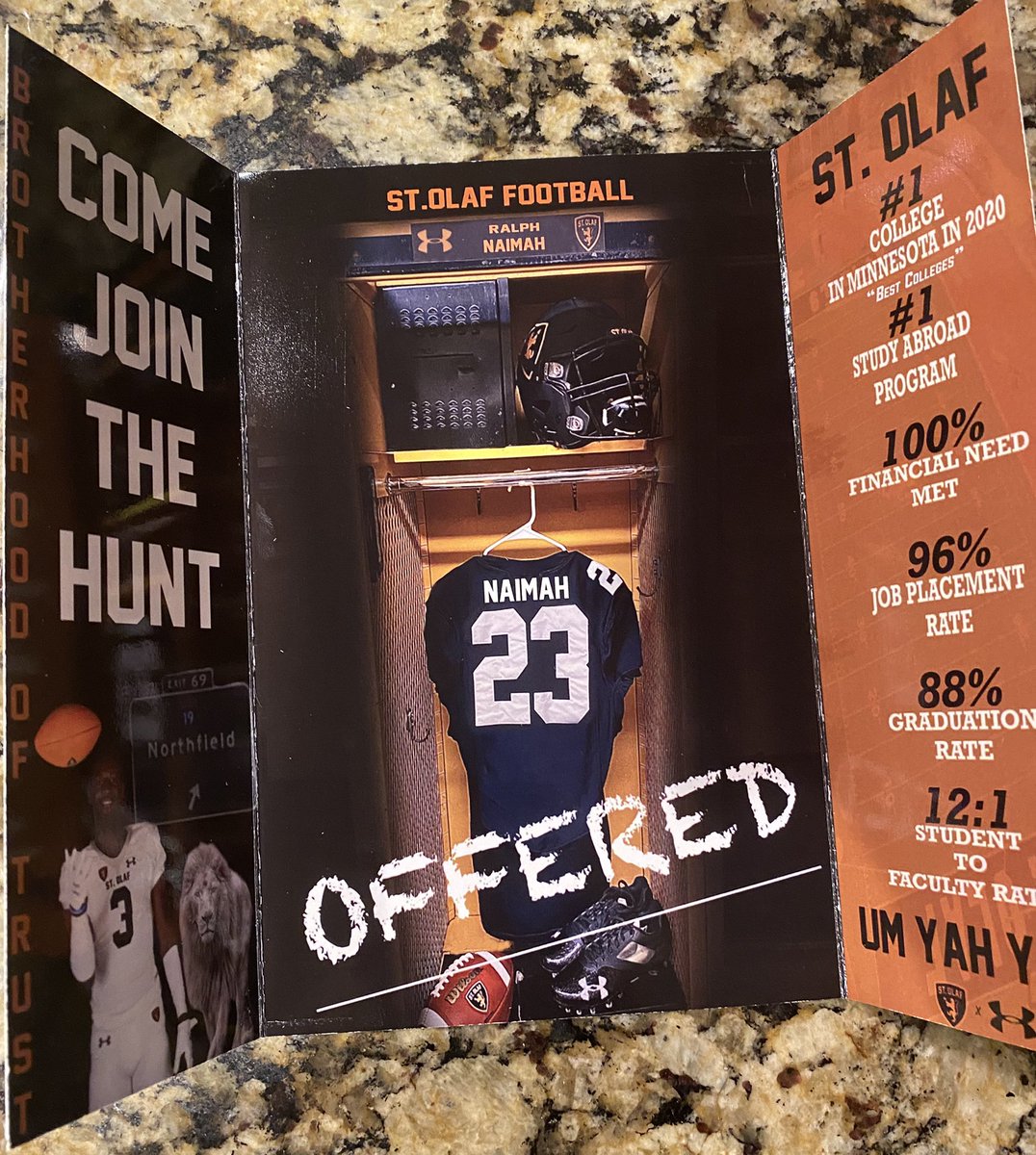 I am blessed to receive my first offer from <a href="/StOlafFB/">St. Olaf Football</a>! Thank you <a href="/JamesKilian/">James Kilian</a> <a href="/StolafRBC/">Eric Pulley</a>
