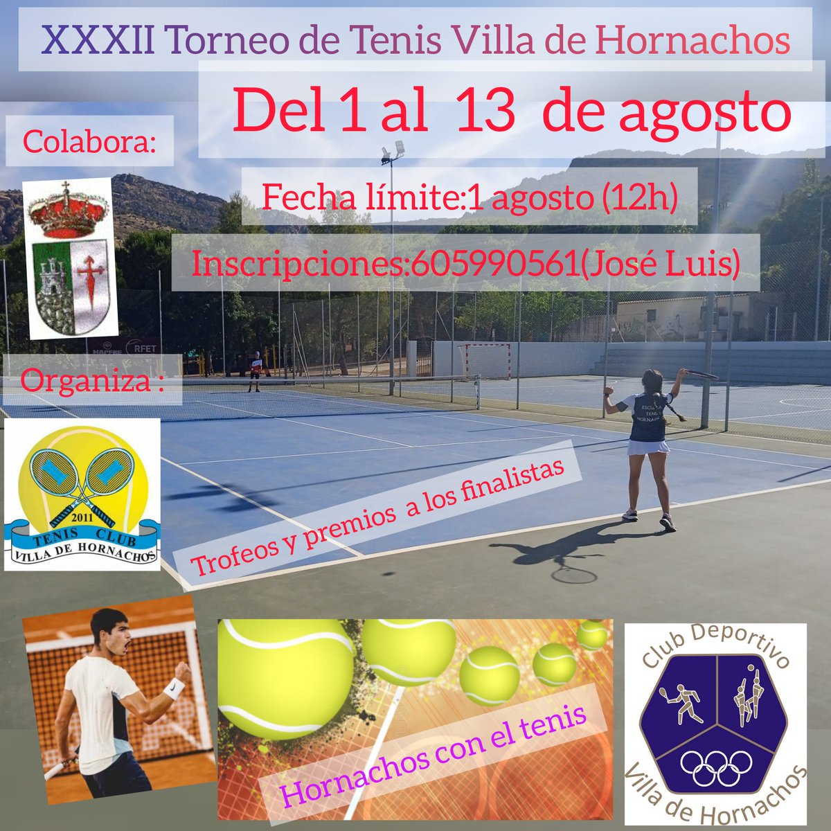 THornachos's tweet photo. XXXII Torneo de Tenis Villa de Hornachos 🥎🏆⛰ #Tenis 
Del 1 al 13 de agosto 
#Hornachos #Deporte https://t.co/liR0fBakI8