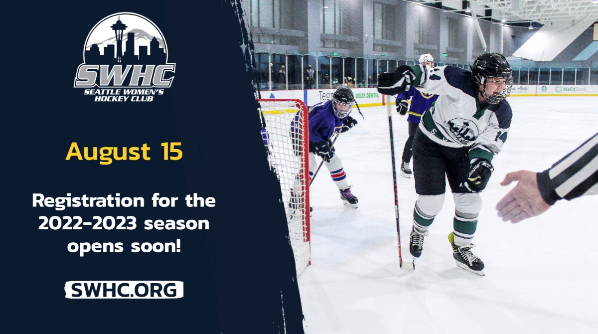 SeattleWHC's tweet image. Mark your calendars! Registration for our 2022-2023 hockey season opens August 15th. Club members and waitlisted players, please keep an eye on your inbox for additional information. Season info will be on our website as well. Can't wait to be back on the ice with everyone.🏒😍
