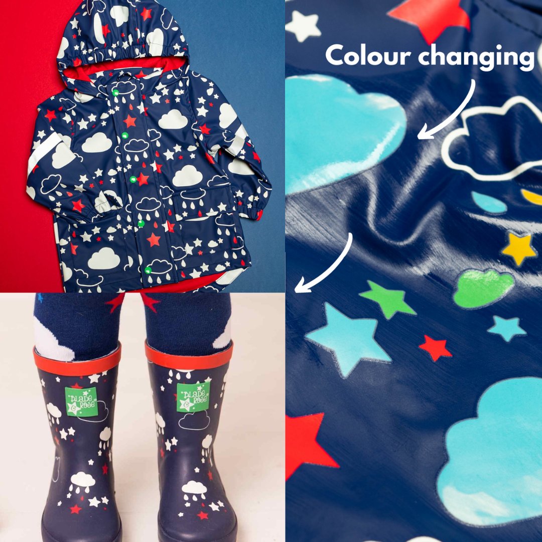 When it's raining and pouring, there's only one thing for it... our colour changing coats and wellies. Making splashing in puddles even more fun! 

#bladeandrose #rain #colourchangingcoats #colourchangingwellies #sustainablefashion