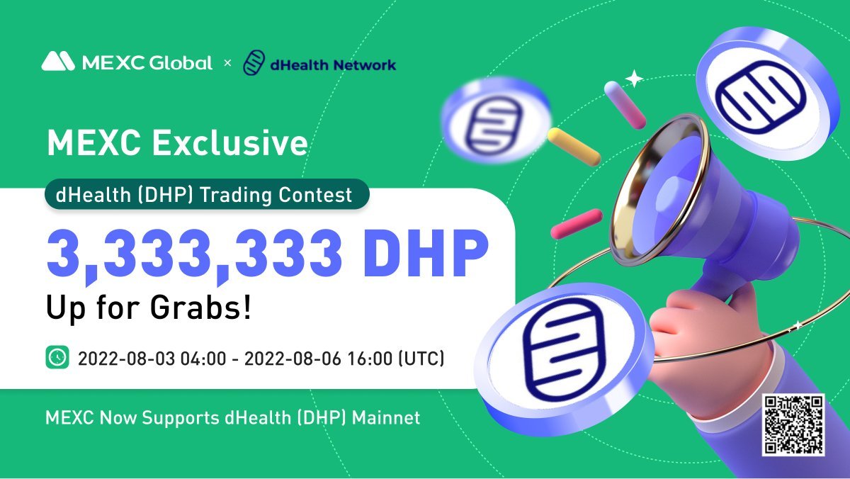 MEXC (@mexc_official) on Twitter photo Launching a Trading Contest to celebrate #MEXC supporting the <a href="/dHealth_Network/">dHealth Intelligence</a> mainnet 🔥
💰Prize pool: 3,333,333 $DHP
▶️ Quick access to trade: mexc.com/exchange/DHP_U…
Details: bit.ly/3oNIZes
💚Sign up: bit.ly/3nX4h91
#dHealth #MEXCGlobal Launching a Trading Contest to celebrate #MEXC supporting the <a href="/dHealth_Network/">dHealth Intelligence</a> mainnet 🔥
💰Prize pool: 3,333,333 $DHP
▶️ Quick access to trade: mexc.com/exchange/DHP_U…
Details: bit.ly/3oNIZes
💚Sign up: bit.ly/3nX4h91
#dHealth #MEXCGlobal