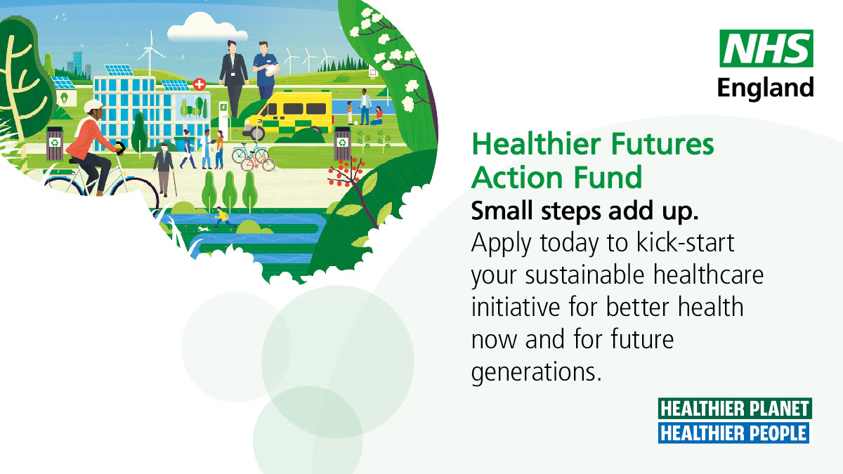 Funding opportunity #GreenerAHP Small steps add up. Find out more and apply for the Healthier Futures Action Fund today, to kick-start your sustainable healthcare initiative Applications are open from 6 July – 19 August 2022. @benwhittakerahp @SuzanneRastrick