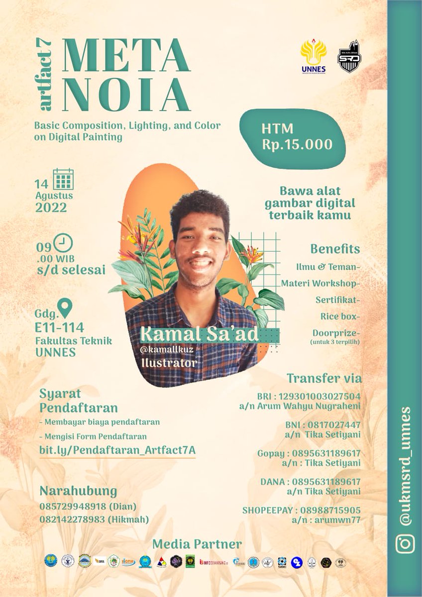 infosemarang_id's tweet photo. Kalian tertarik dengan digital painting? UKM SRD UNNES here for u! 👀

🌈"ARTFACT  7 - METANOIA"🌈Dengan tema: "Membangun mood dengan color Dan lighting" Workshop ini di isi pemateri Kamallkuz👨🏻‍🎨🎨 (Illustrator based on Semarang) ayok daftar sekarang! 

✨https://t.co/Gak53BPCPT https://t.co/Y8W4u1fUL6
