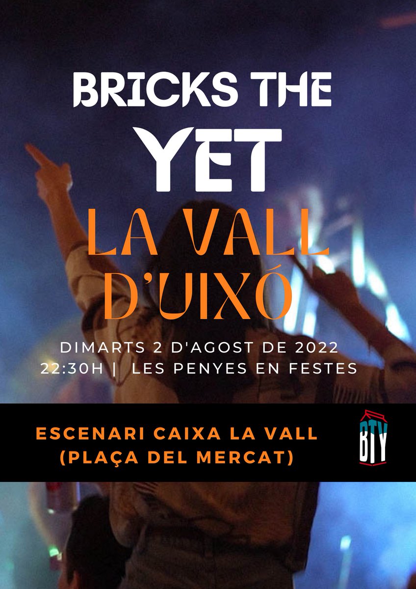 BricksTheYet's tweet photo. Recordeu que esta nit ens veiem a casa!

🕥 22:30h
🌆 Escenari "Caixa La Vall" de la Plaça del Mercat
🏘️ La Vall d'Uixó https://t.co/wpmnEdAB5Q